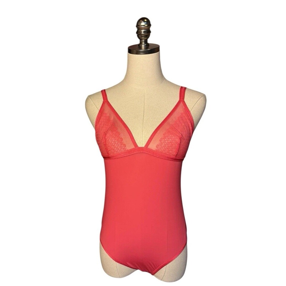 Victoria’s Secret Lingerie Bodysuit Lace Pink Melon Sexy Sz M
